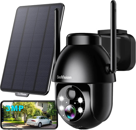 Wireless Solar Security Camera with 2K PTZ, PIR Motion Detection, Color Night Vision, and Two-Way Talk