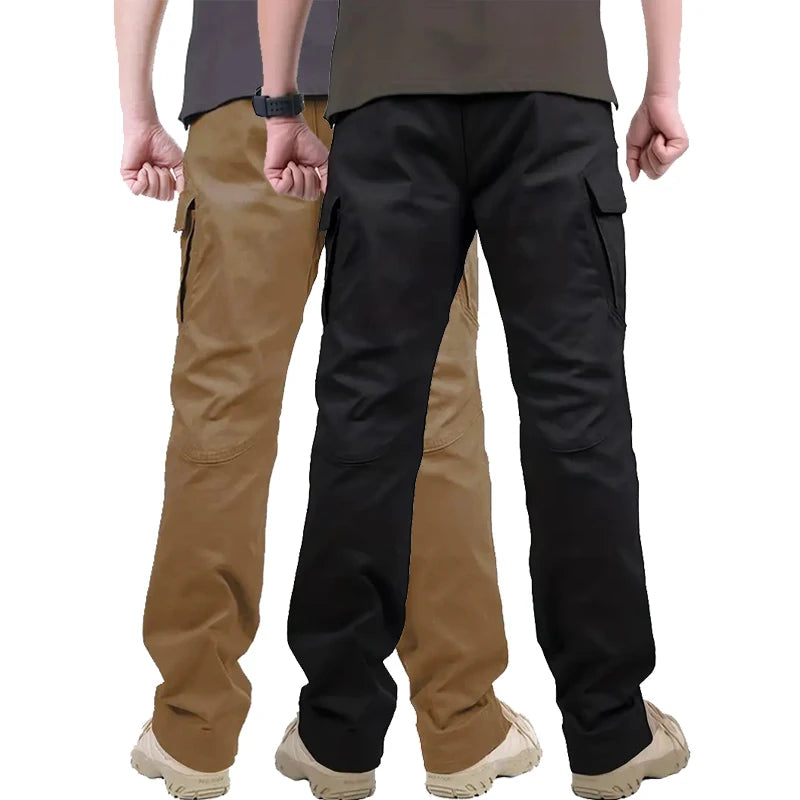2pcs Men's Solid Color Cargo Pants, Breathable Comfy Outdoor Tactical Pants With Multi Pockets For Hiking Trekking Traveling