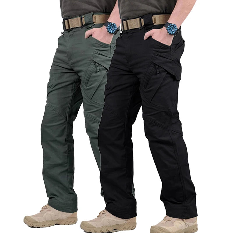 2pcs Men's Solid Color Cargo Pants, Breathable Comfy Outdoor Tactical Pants With Multi Pockets For Hiking Trekking Traveling