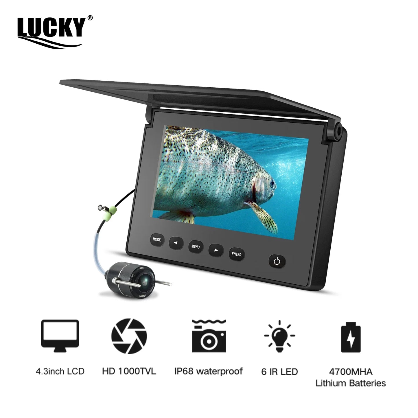 LUCKY Portable Underwater Fishing&Inspection Camera Night Vision Camera 4.3 Inch 20M Cable for Ice/Sea