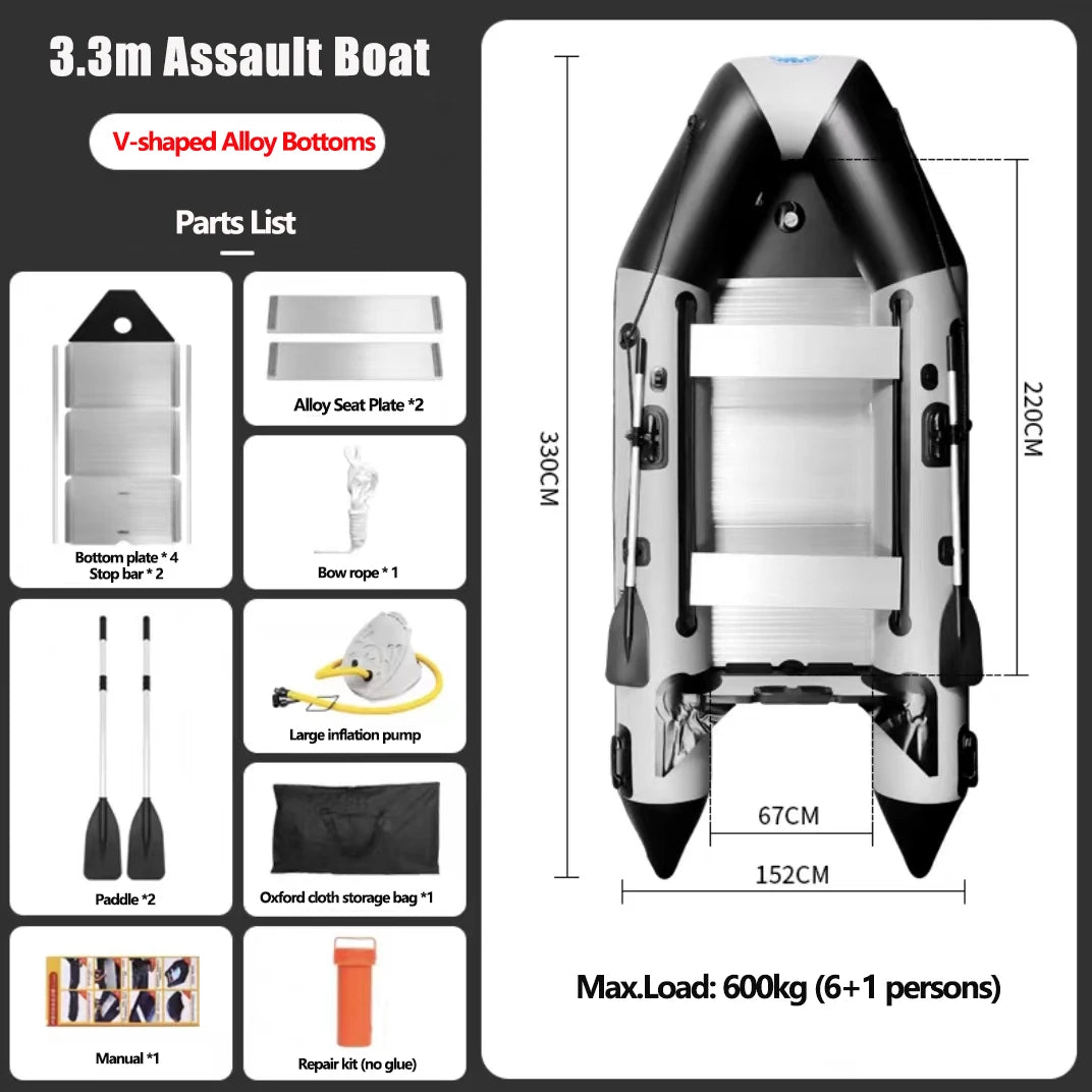 New Arrived 2.3~5.2m Inflatable Assault Boat Set 0.9mm Thickened Wear-resistant Alloy V-shaped Bottoms Canoeing Fishing Boat