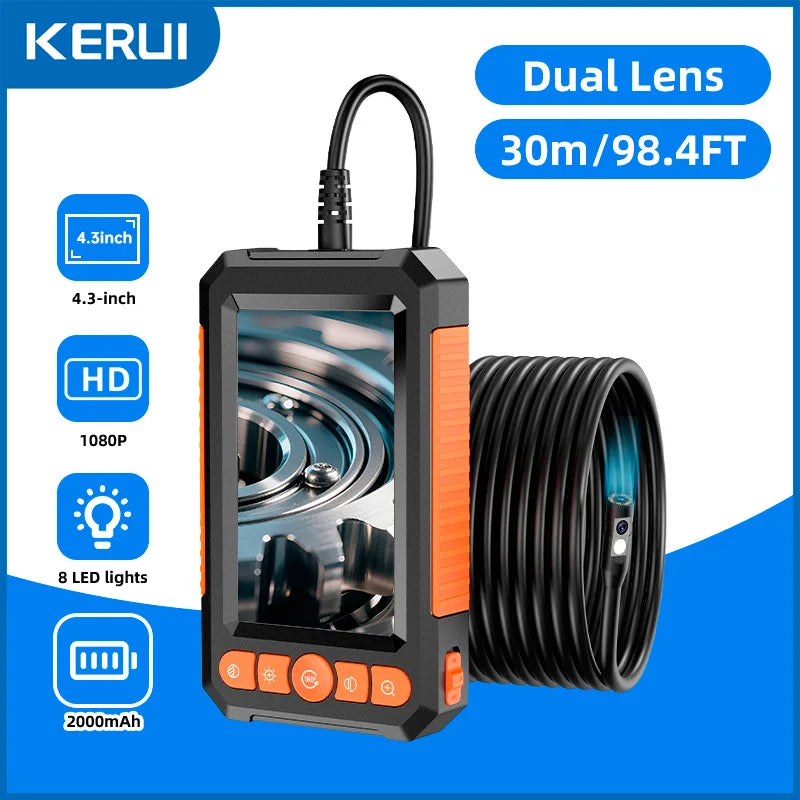 KERUI 1M/5M/10M/20M/30M Industrial Endoscope Camera 4.3 "Single Dual Lens HD 1080P Car Inspection Borescope IP67 Sewer Camera