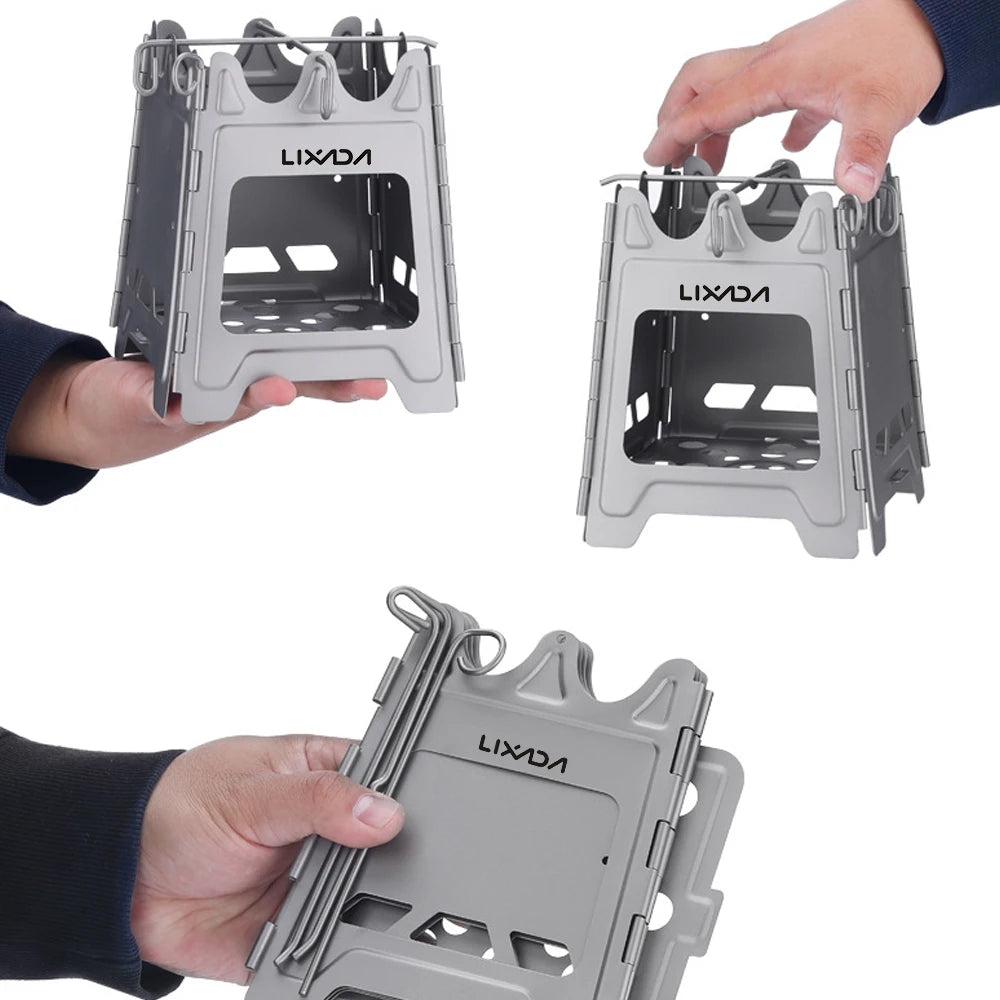 Outdoor Mini Fire Pits Foldable Stainless Steel/Ti Bonfire Stove Hinge Wood Burning Stove for Camping Hiking