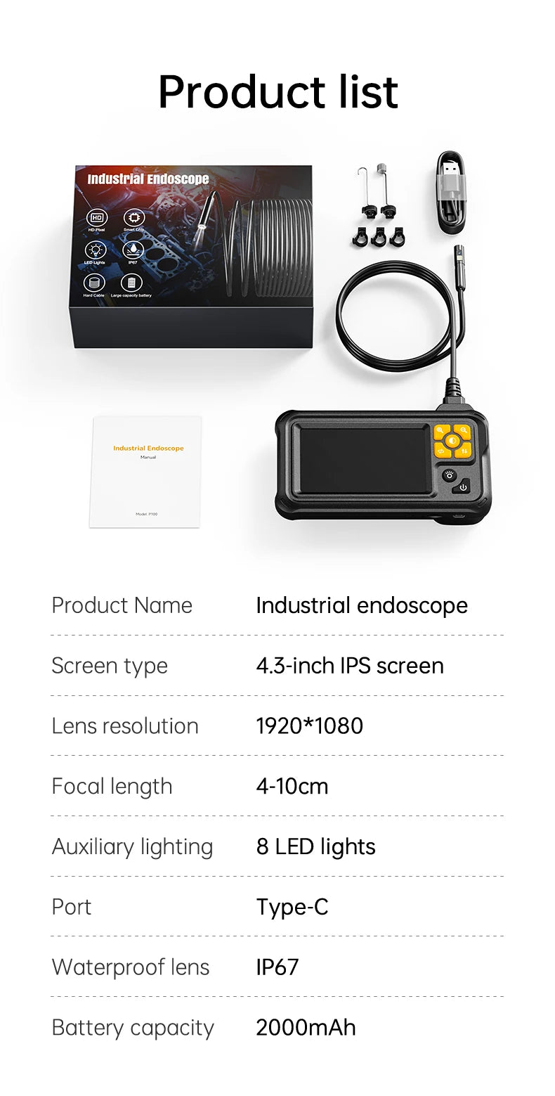 KERUI Mini Camera with 4.3-inch Screen Single/Dual Lens Industrial Endoscope Camera for Pipeline Inspection, Vehicle Maintenance