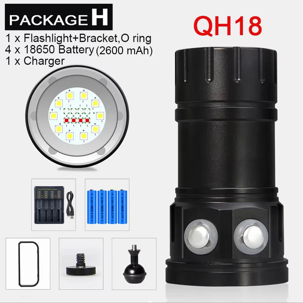 Professional Underwater Photography Light 27 LED Highlight Lamp 20000Lumens Diving Flashlight 100M Waterproof Video Camera torch
