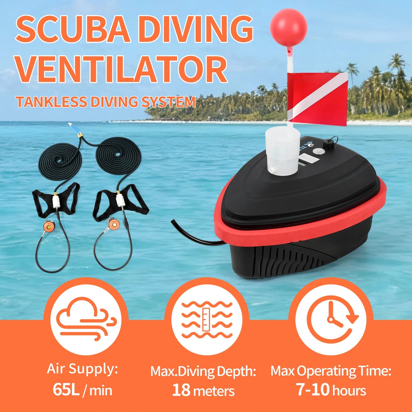New Upgraded Scuba Diving Ventilator 4.5-10H Portable Diving Snorkel Equipment with Breathing Regulator Support Underwater 15M