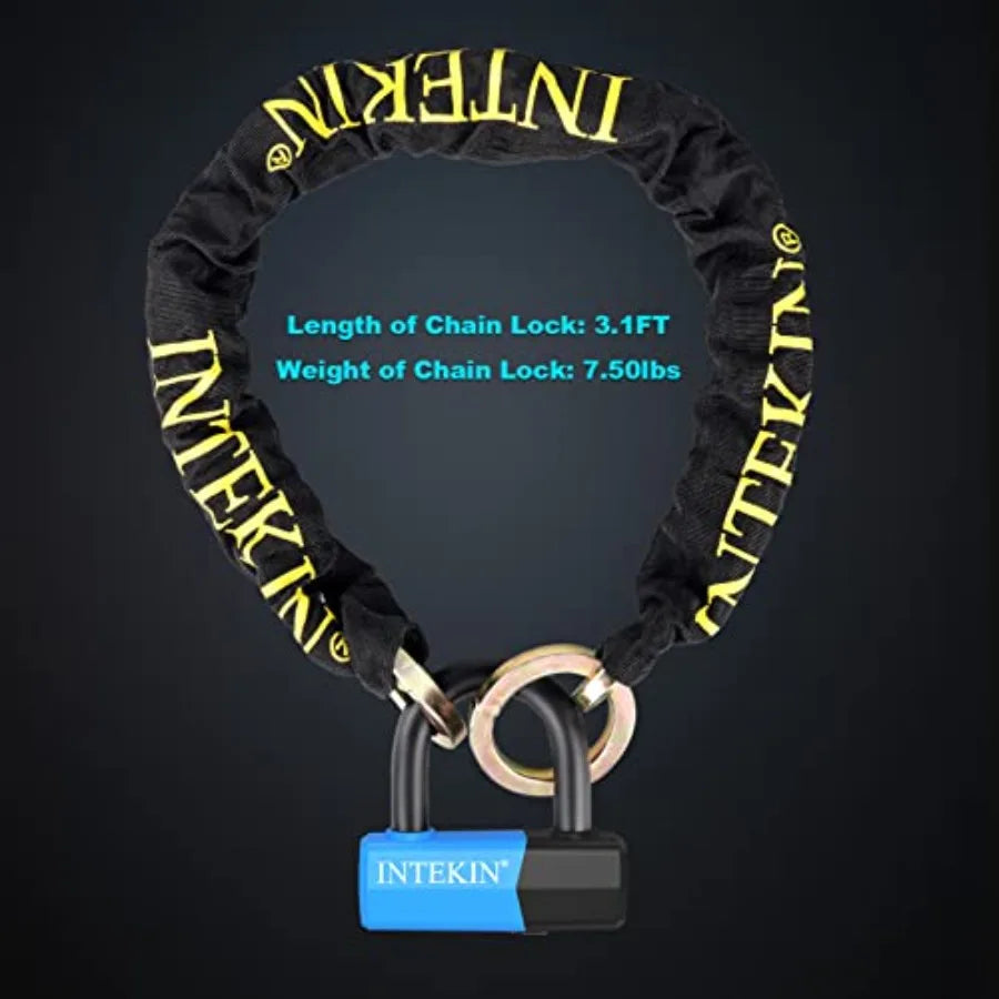 Motorcycle Chain Locks 3.1FT 10mm Thick Security Chain Lock Heavy Duty Bike Lock with 16mm Disc Lock for Gates Fences Outdoor E