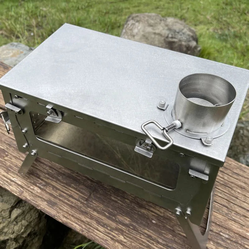 Tryhomy 1mm Titanium Wood Stove Folding Ultralight Camping Stove Brazier Portable Tent Fire Wood Heater Burner with Accessories