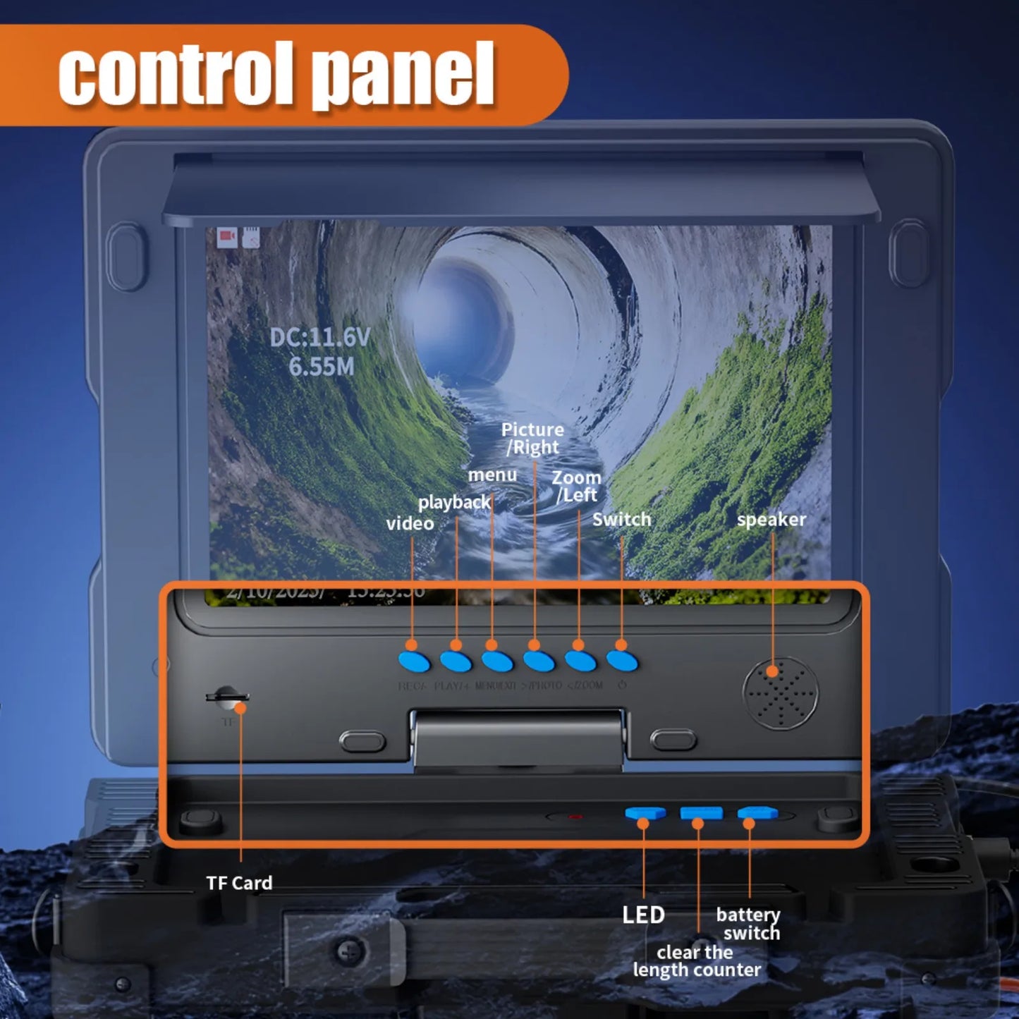 9'' Waterproof Sewer Pipe Inspection Camera with 512HZ Self-Leveling Locator, Meter Counter & DVR Video Endoscope