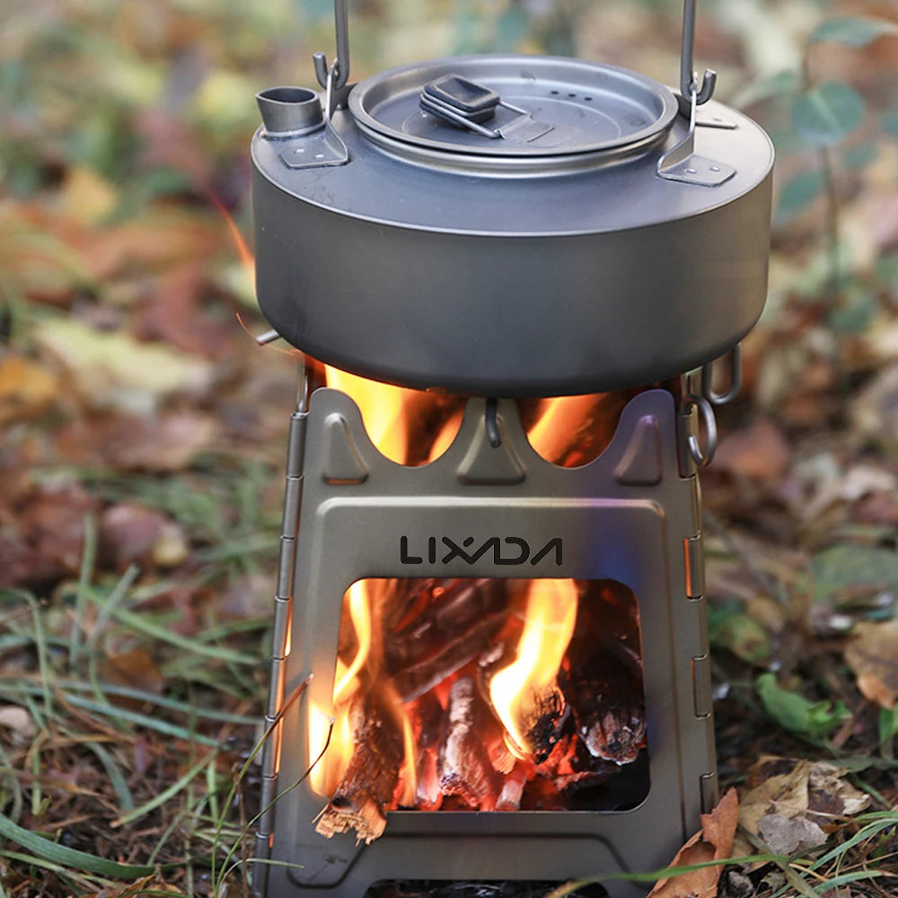 Outdoor Mini Fire Pits Foldable Stainless Steel/Ti Bonfire Stove Hinge Wood Burning Stove for Camping Hiking