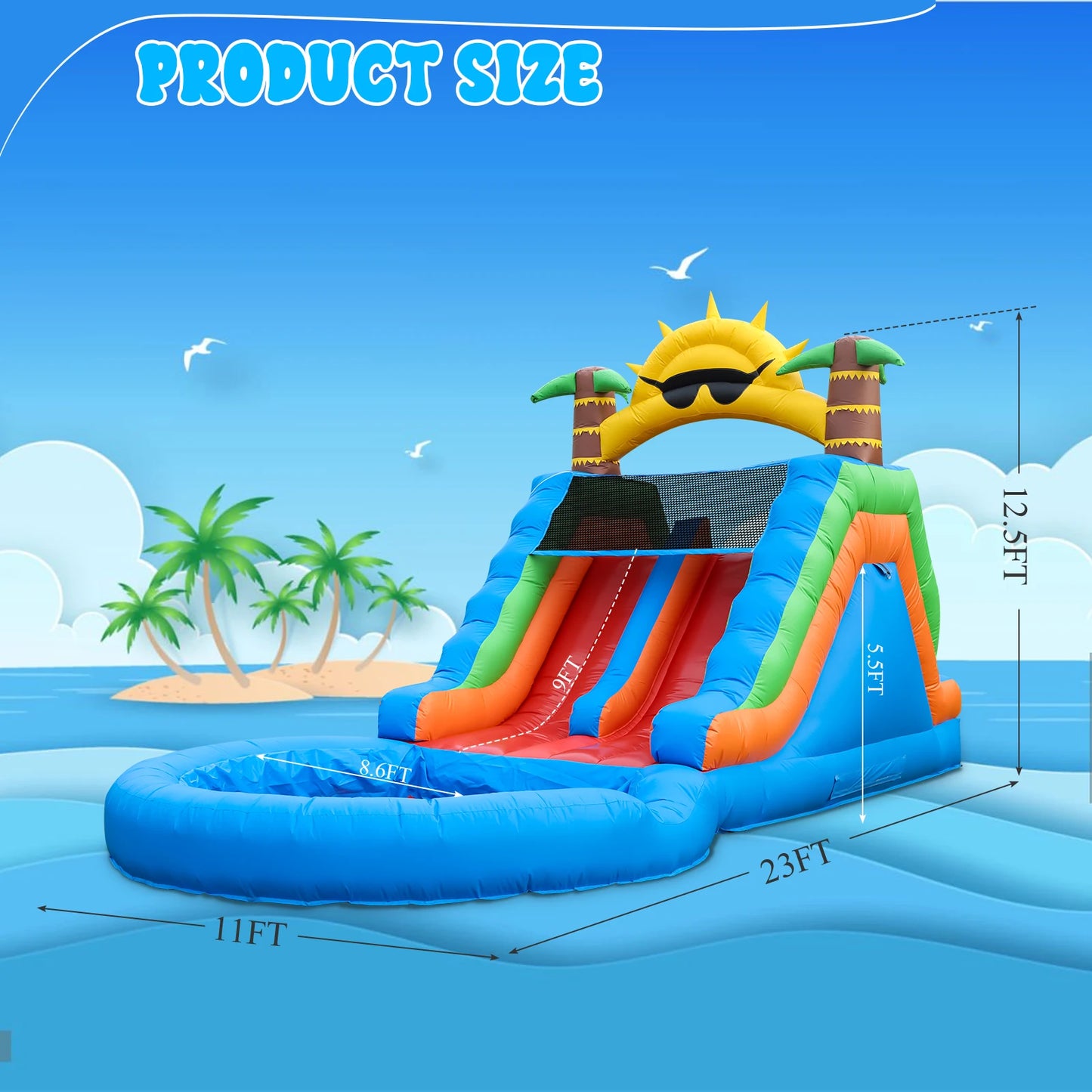 Inflatable water slide, Commercial Bounce House with Water Slide PVC and a 1100W Air blower Children's playground bubble pool
