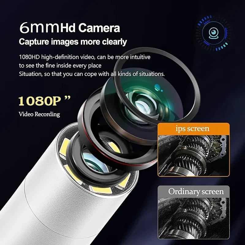 360 Degree Rotation Endoscope Inspection Camera 6.0mm Lens HD Articulated Borescope Camera for Automotive Car IOS Android 1080P