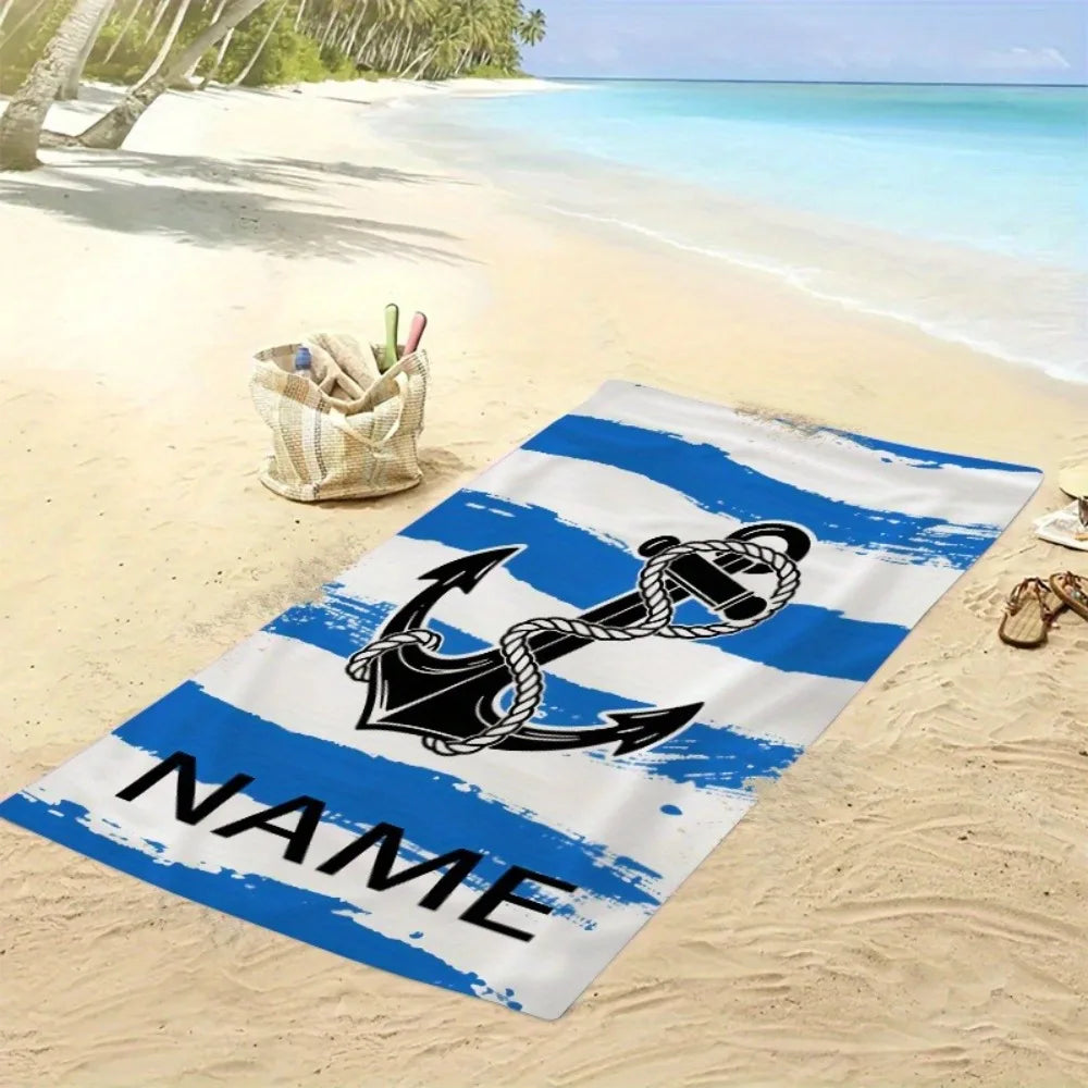 1pc beach towel personalized sailing boat anchor creative beach towel, customized name, high-quality large bath towel personaliz