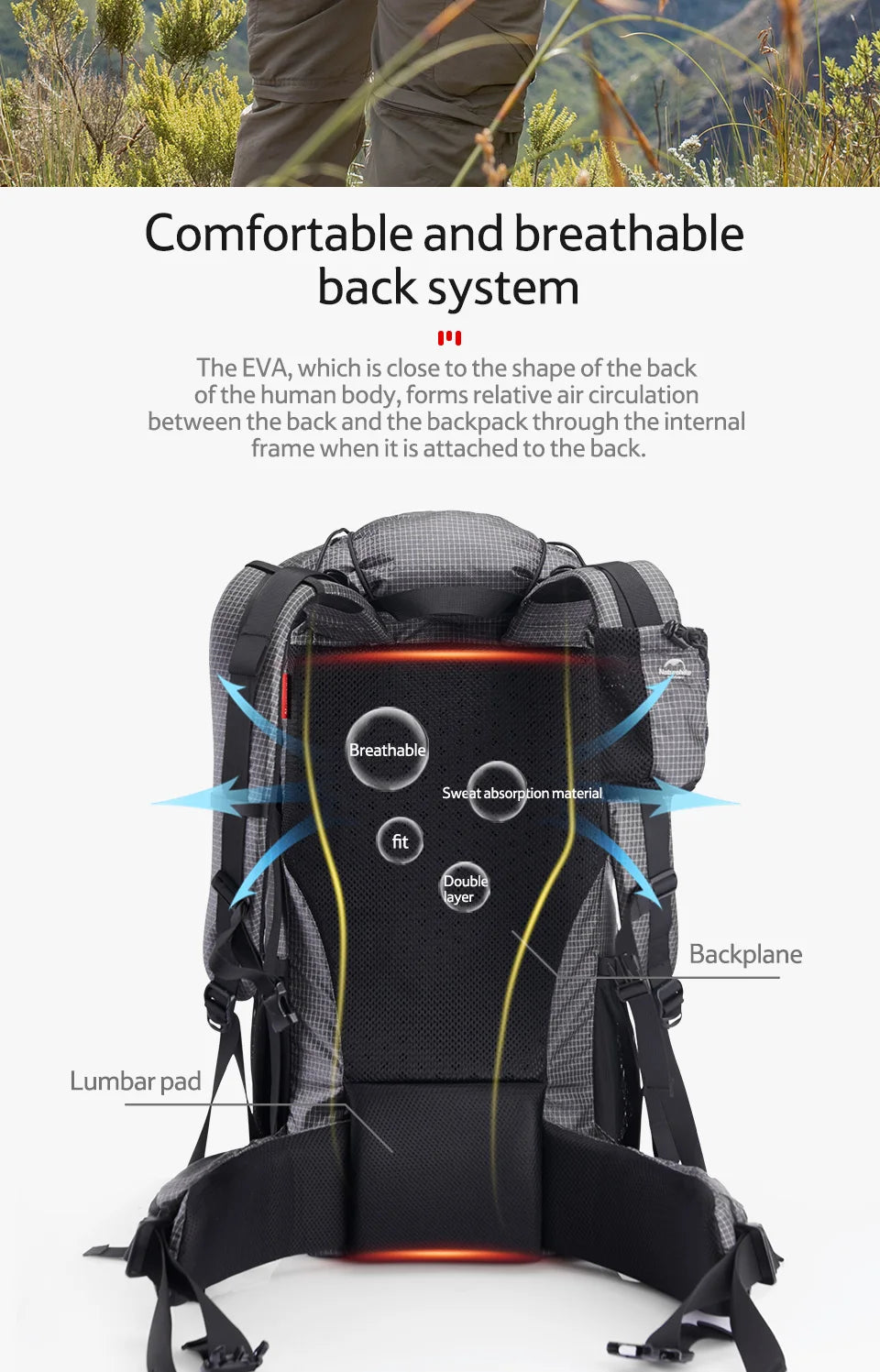 Naturehike Outdoor Mountain Backpack 60+5L Waterproof High Capacity Sports Climbing Hiking Travel Bag With Rain Cover