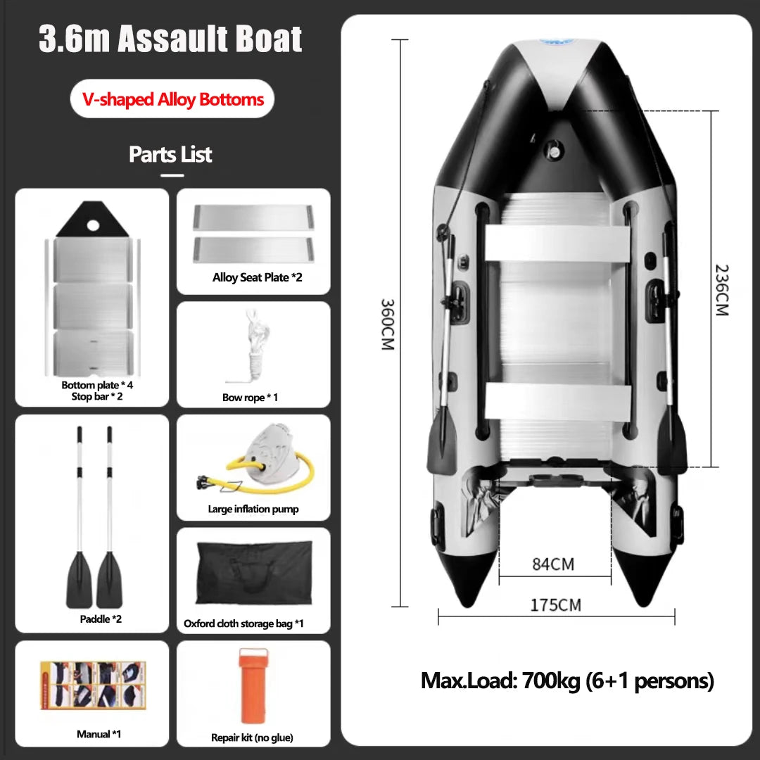 New Arrived 2.3~5.2m Inflatable Assault Boat Set 0.9mm Thickened Wear-resistant Alloy V-shaped Bottoms Canoeing Fishing Boat