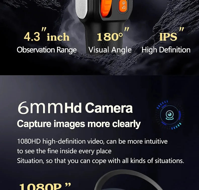 360 Articulating Borescope 1080P 6.0mm 4.3inch LCD Monitor Industrial Inspection Camera With 2 Way Articulation For Automotive