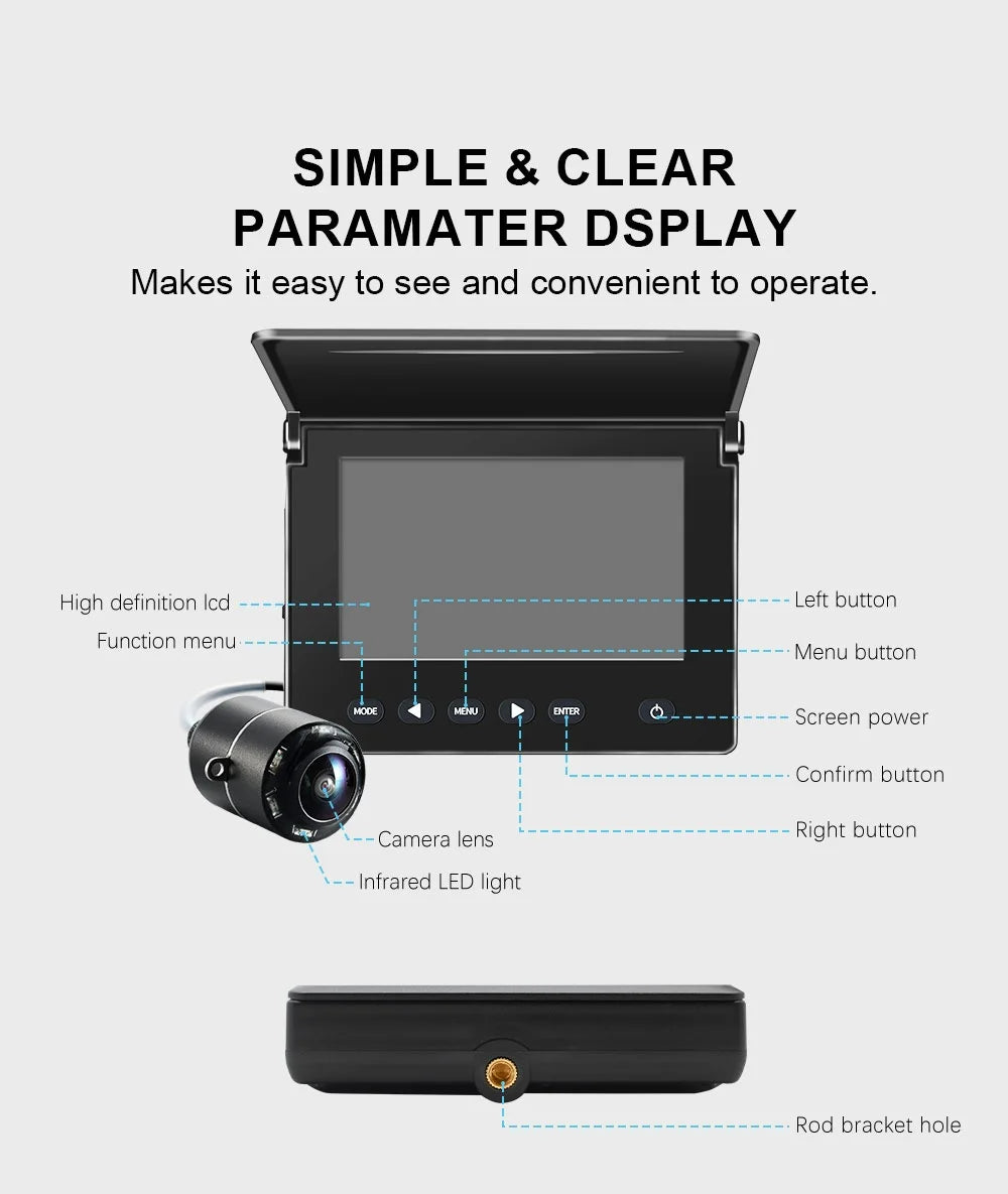 LUCKY Portable Underwater Fishing&Inspection Camera Night Vision Camera 4.3 Inch 20M Cable for Ice/Sea