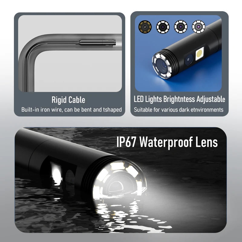5'' IPS Screen Industrial Endoscope Video Dual Camera Pipe Car Inspection Borescope HD1080P 8mm USB Waterproof Probe with LEDs
