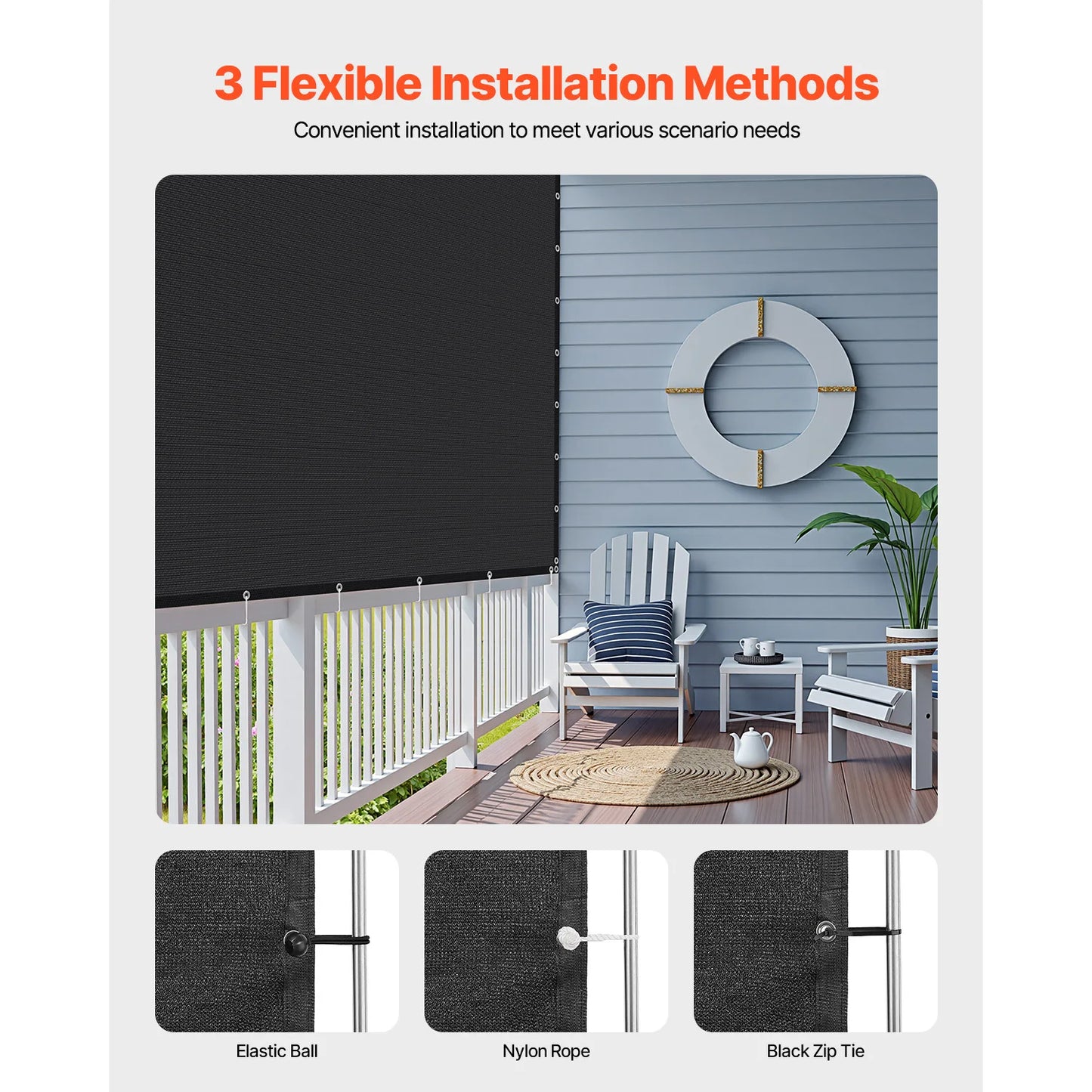 VEVOR 90% Sun Shade Cloth 10x10/12/20ft Pergola Shade Cover 140 GSM HDPE Canopy Privacy Screen for Outdoor Patio Garden Backyard