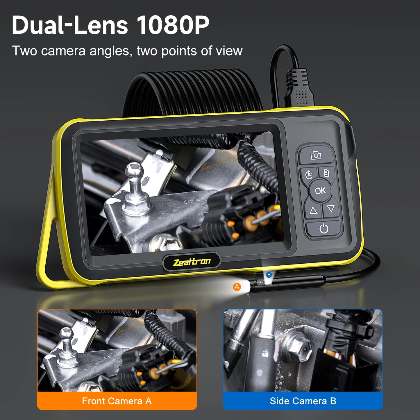 5'' IPS Screen Industrial Endoscope Video Dual Camera Pipe Car Inspection Borescope HD1080P 8mm USB Waterproof Probe with LEDs