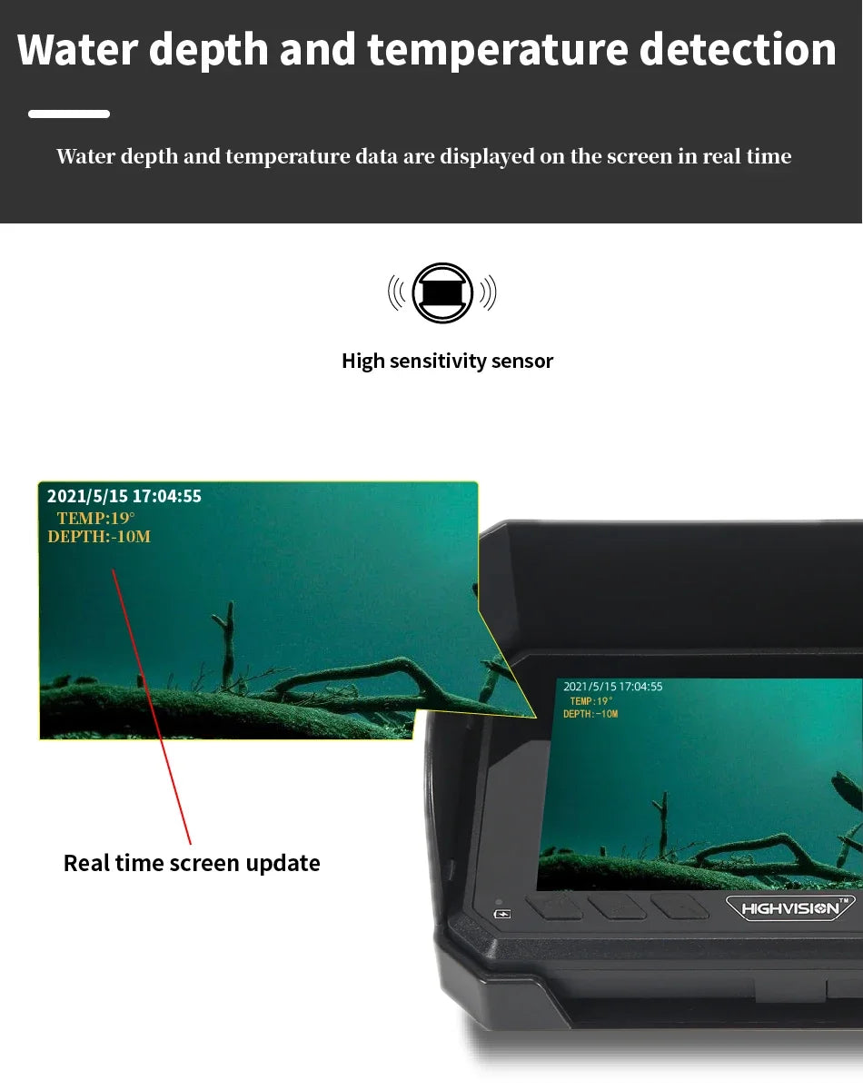 5''Underwater Fishing Camera,1080P Full HD Video Recording,Real-time Depth & Temperature Monitoring,IP66,8000mAh Rechargeable