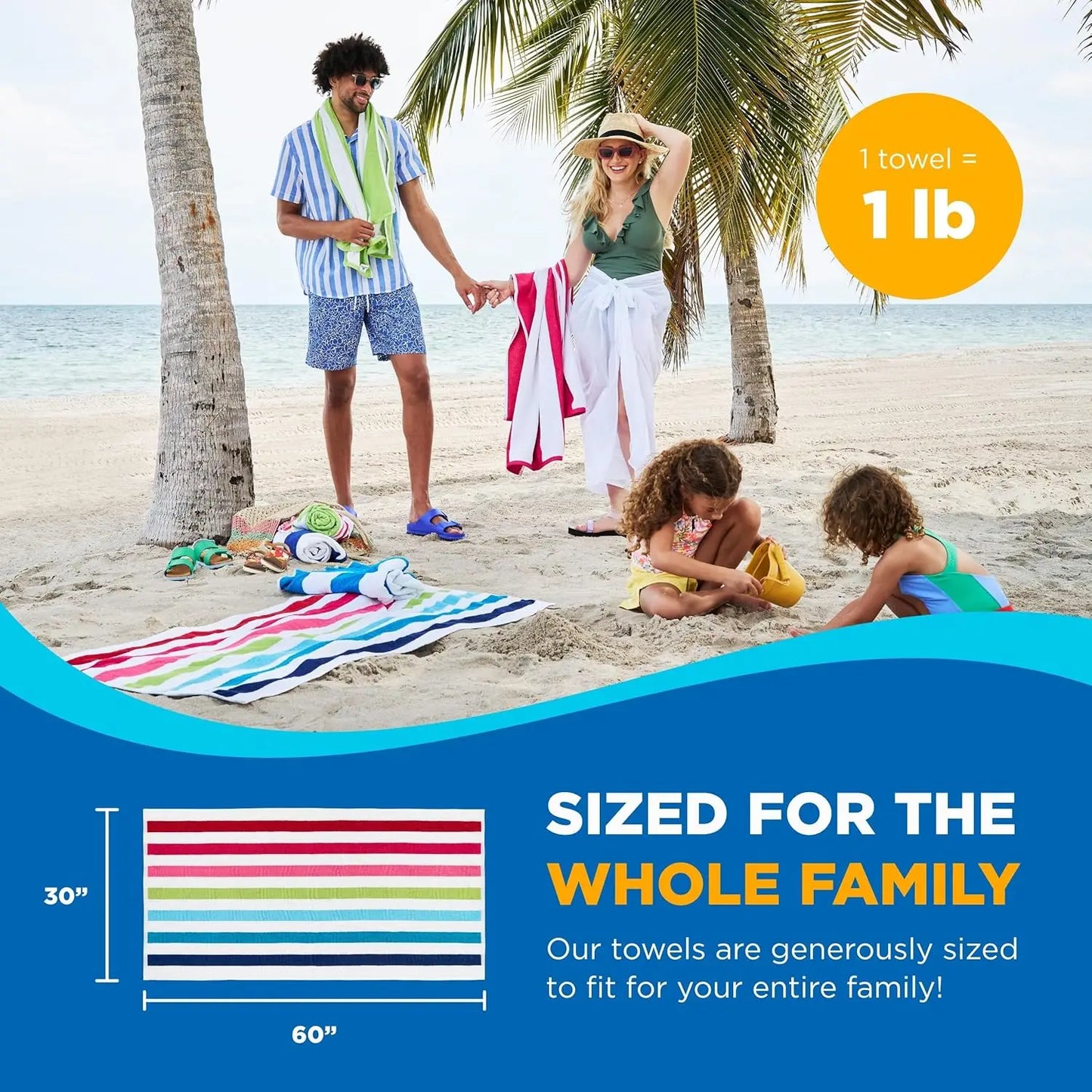 Ben Kaufman Cabana Stripe Beach & Pool Towel - Large Cotton Beach Towel - Soft & Absorbant - Assorted