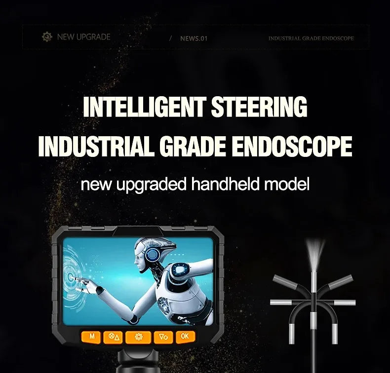360 Articulating Borescope 1080P 6.0mm 4.3inch LCD Monitor Industrial Inspection Camera With 2 Way Articulation For Automotive