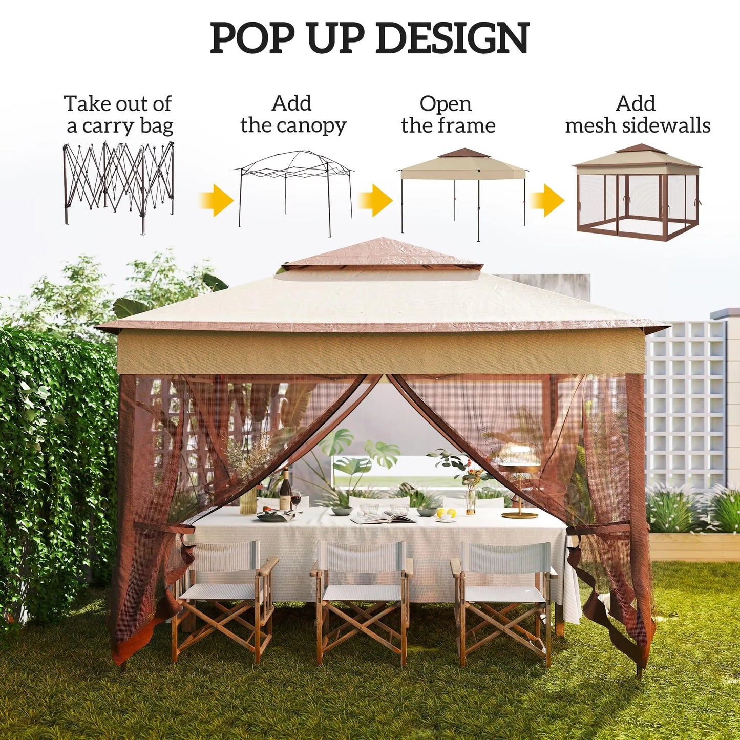 11 Ft X 11 Ft Gazebo Tent With Removable Netting Outdoor Patio Shelter Instant Canopy With Carry Bag