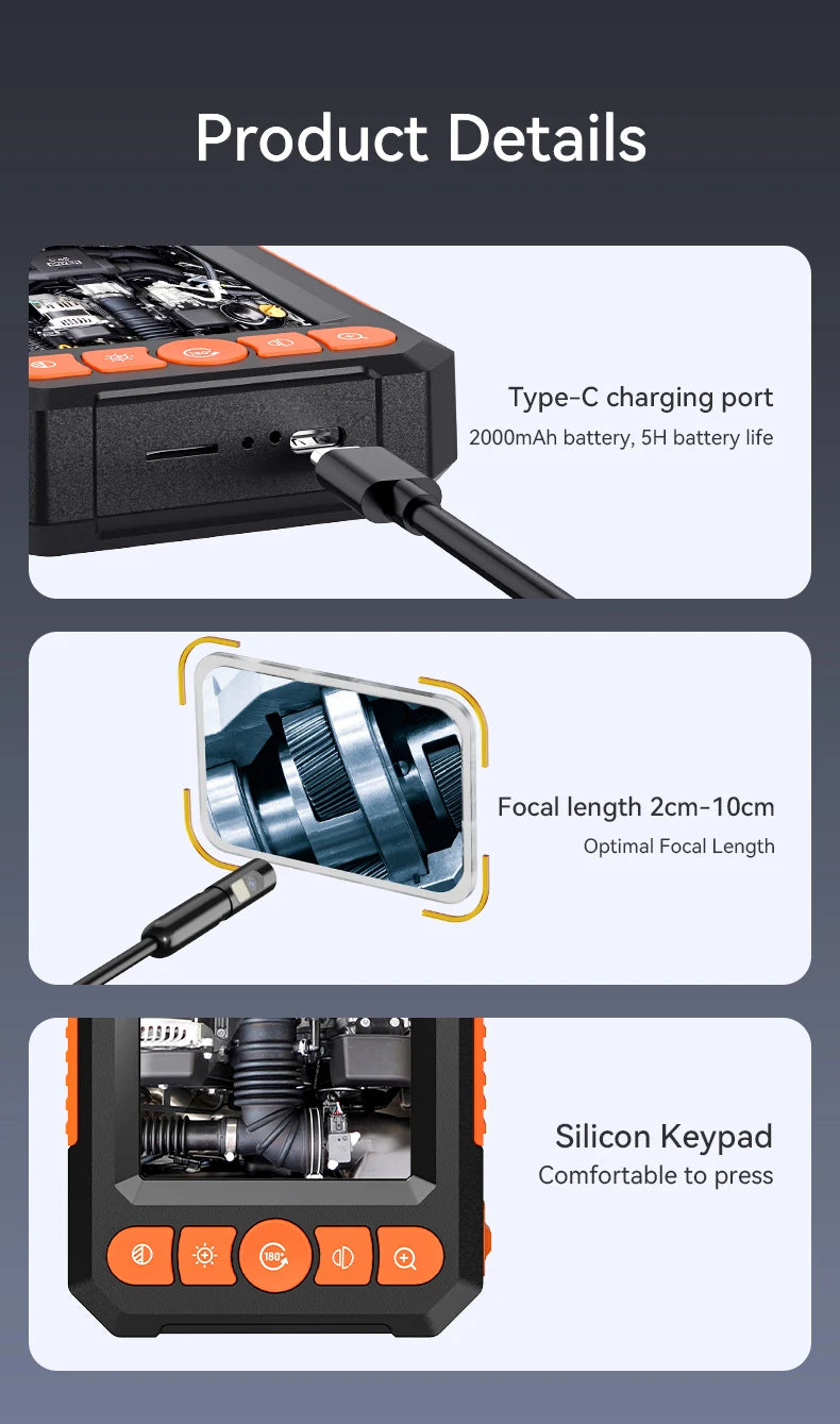 KERUI 1M/5M/10M/20M/30M Industrial Endoscope Camera 4.3 "Single Dual Lens HD 1080P Car Inspection Borescope IP67 Sewer Camera