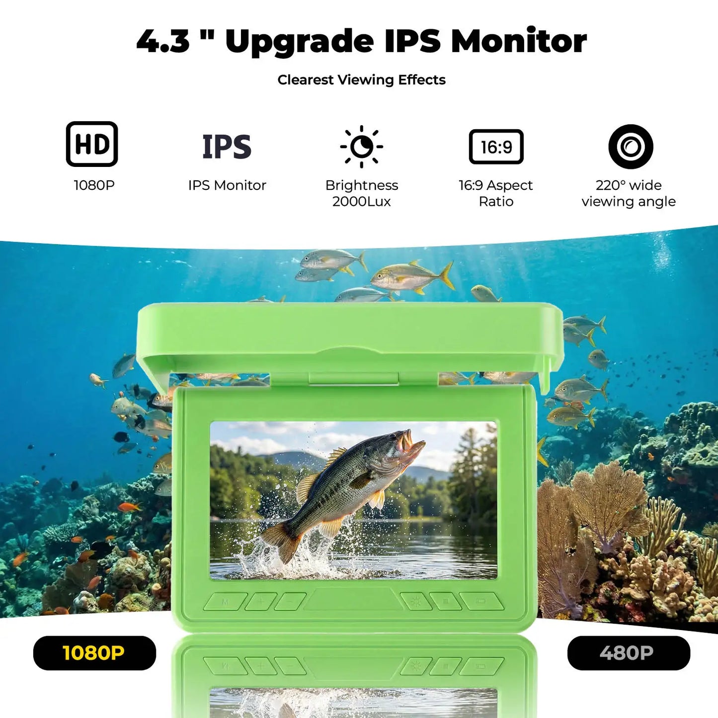 Portable Underwater Visual Fish Finder 4.3" LCD Monitor HD Fishing Camera IP68 Waterproof with IR Night Vision for Ice/Boat/Rive