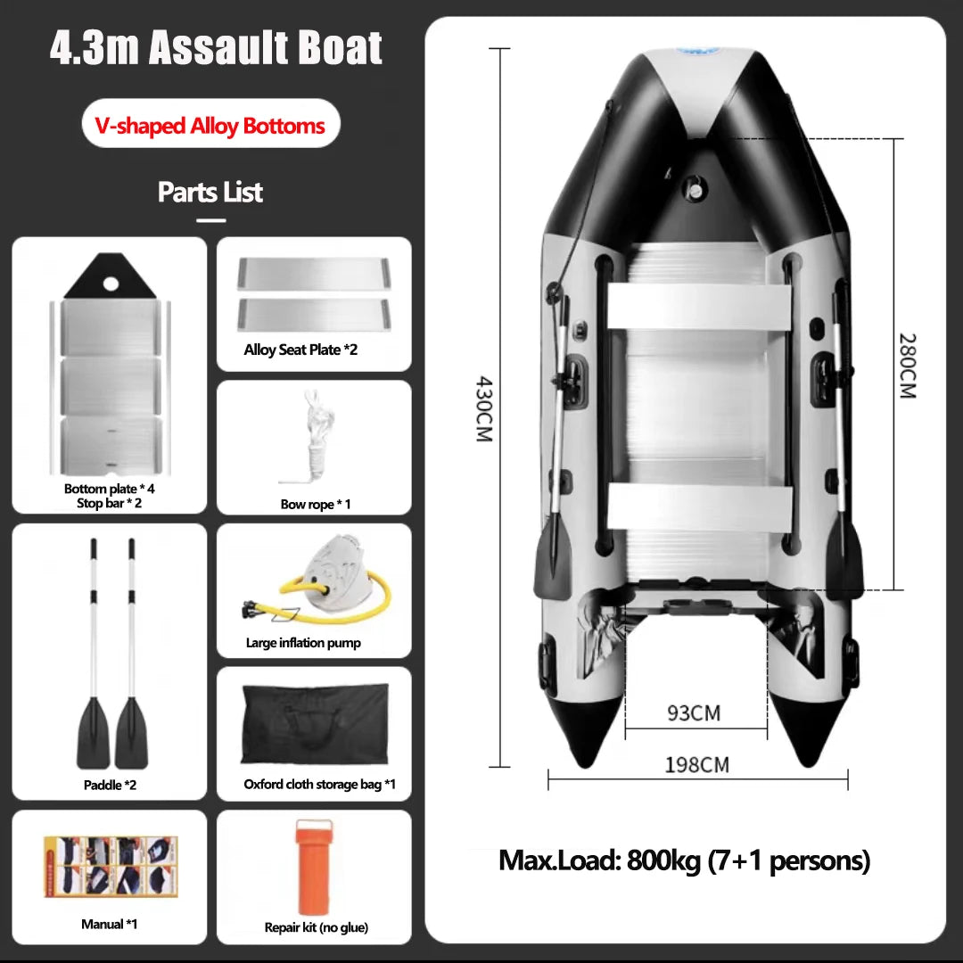 New Arrived 2.3~5.2m Inflatable Assault Boat Set 0.9mm Thickened Wear-resistant Alloy V-shaped Bottoms Canoeing Fishing Boat