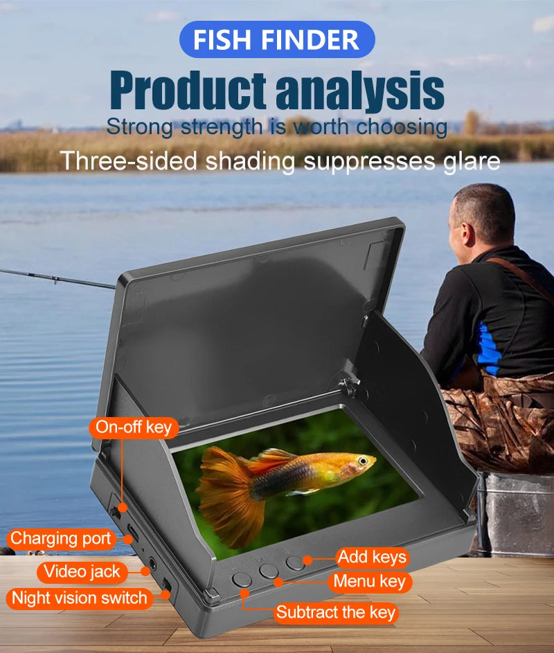 4.3 Inch HD Underwater Fishing Camera Kit Portable Fish Finder Day&Night Dual Use Ice Fishing Camera with Cable/Bag