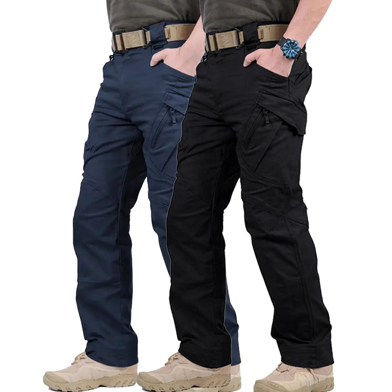 2pcs Men's Solid Color Cargo Pants, Breathable Comfy Outdoor Tactical Pants With Multi Pockets For Hiking Trekking Traveling