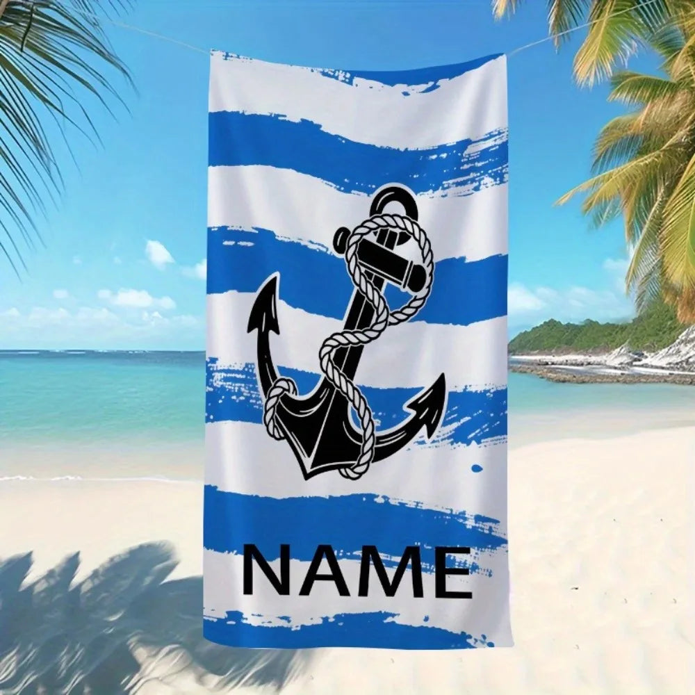 1pc beach towel personalized sailing boat anchor creative beach towel, customized name, high-quality large bath towel personaliz