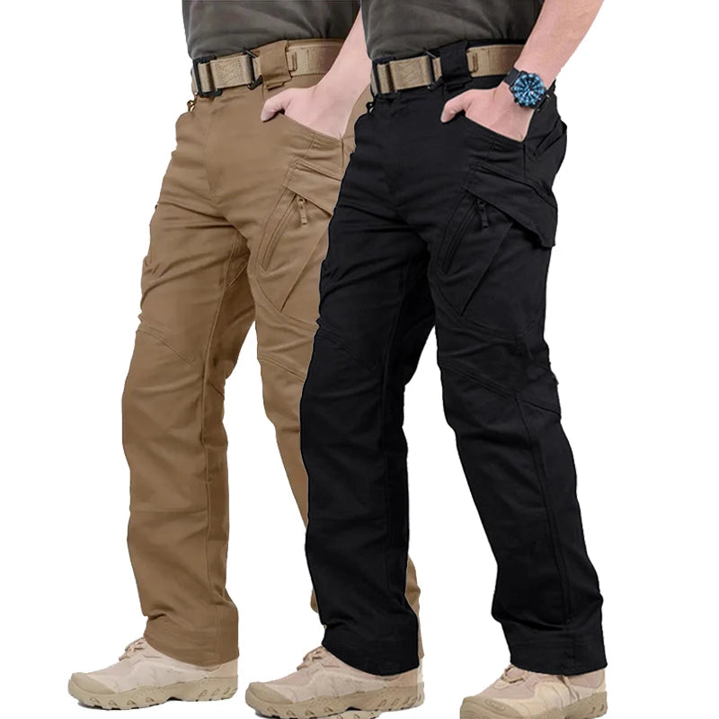 2pcs Men's Solid Color Cargo Pants, Breathable Comfy Outdoor Tactical Pants With Multi Pockets For Hiking Trekking Traveling