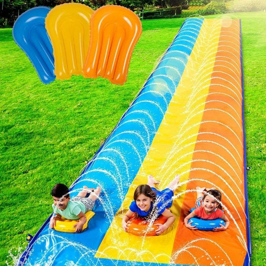 Joyfy 22.5ft Lawn Triple Water Slide with 3 BodyBoards Water Summer Toy with Build in Advanced Sprinkler for Backyard Summer Fun