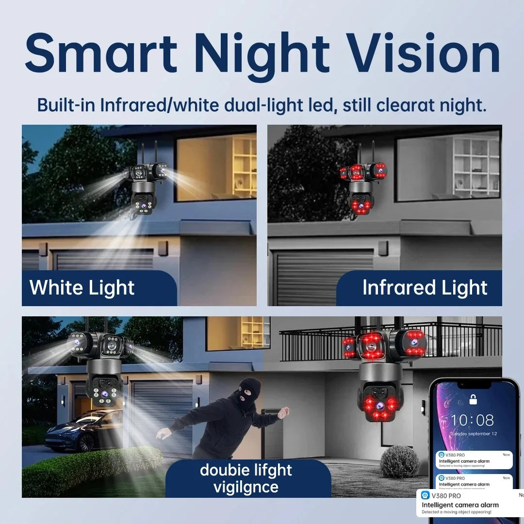 15MP 8K Wifi HD Camera Three Lenses Solar ip Camera Outdoor Wireless Waterproof PIR Night Vision AI Human Tracking Surveillance