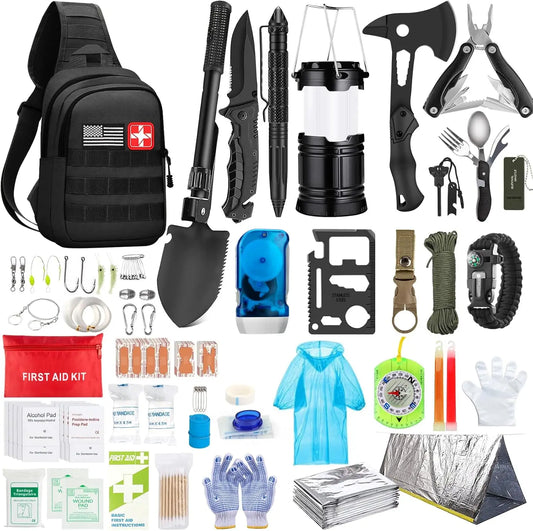 151-Piece Emergency Survival Kit with First Aid Gear, Tactical Tools for Outdoor Camping, Earthquake & Adventure Safety