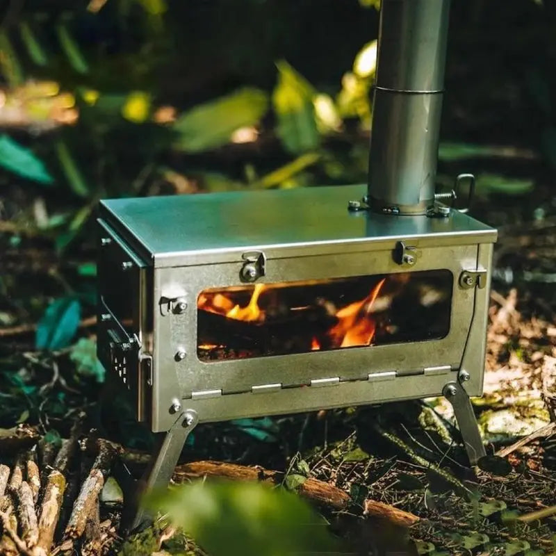 Tryhomy 1mm Titanium Wood Stove Folding Ultralight Camping Stove Brazier Portable Tent Fire Wood Heater Burner with Accessories