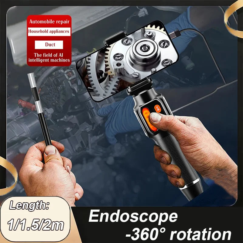 360 Degree Rotation Endoscope Inspection Camera 6.0mm Lens HD Articulated Borescope Camera for Automotive Car IOS Android 1080P