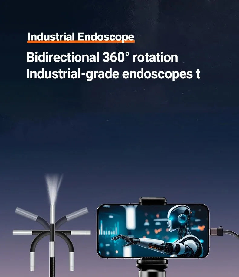 360 Degree Rotation Endoscope Inspection Camera 6.0mm Lens HD Articulated Borescope Camera for Automotive Car IOS Android 1080P