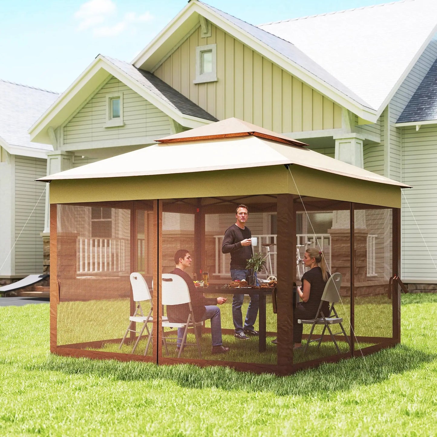 11 Ft X 11 Ft Gazebo Tent With Removable Netting Outdoor Patio Shelter Instant Canopy With Carry Bag