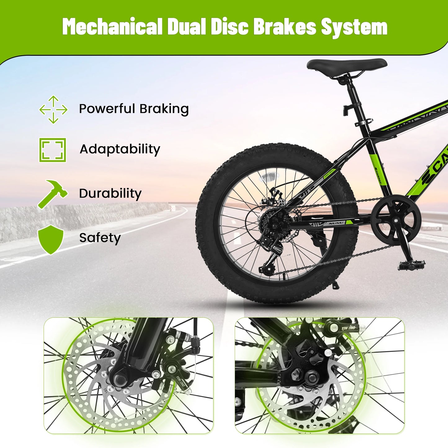 Ecarpat 20 x 4.0 Inch Tire Kids' Bike, Wide Fat Tire Mountain Bike, 7 Speed for Boys Girls Children Kids' Bicycles, Steel Frame