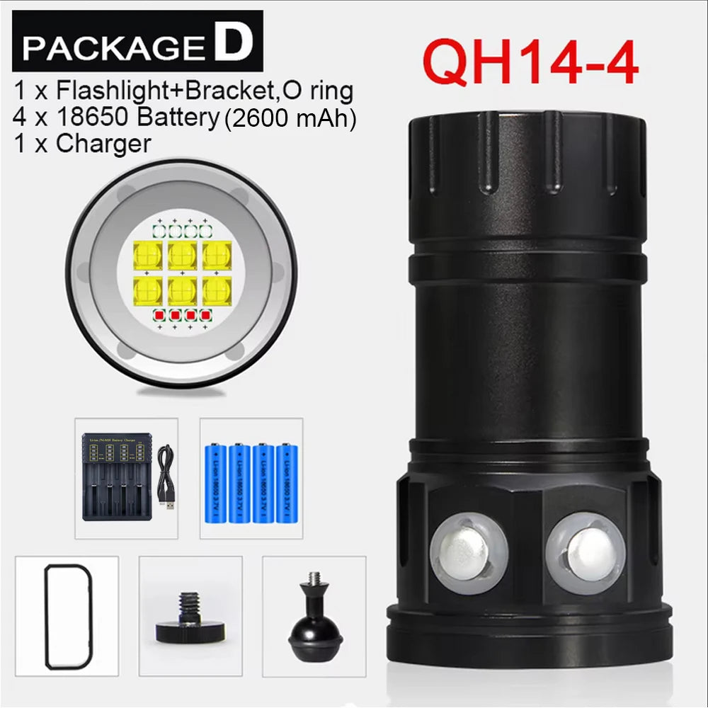 Professional Underwater Photography Light 27 LED Highlight Lamp 20000Lumens Diving Flashlight 100M Waterproof Video Camera torch
