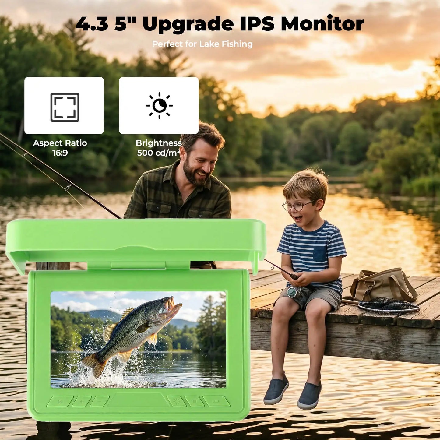 Portable Underwater Visual Fish Finder 4.3" LCD Monitor HD Fishing Camera IP68 Waterproof with IR Night Vision for Ice/Boat/Rive