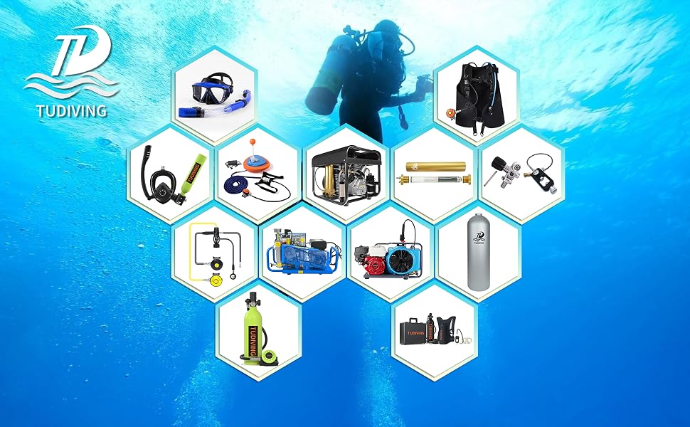 TUDIVING-2L Portable Scuba Tank Support 30-45 Minutes Breath,Refillable Diving Tank for Underwater Works